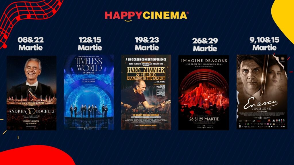 Muzica prinde viață pe marele ecran: concerte spectaculoase și povești legendare la Happy Cinema!