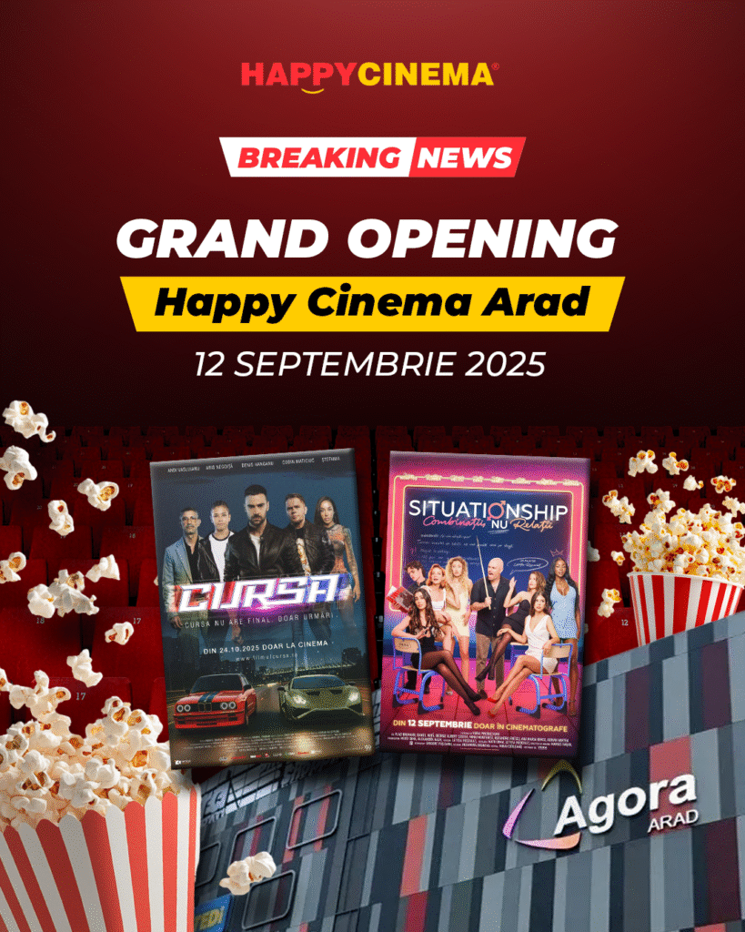 Happy Cinema deschide un nou cinematograf la Arad, în Agora Mall, pe 16 septembrie 2025