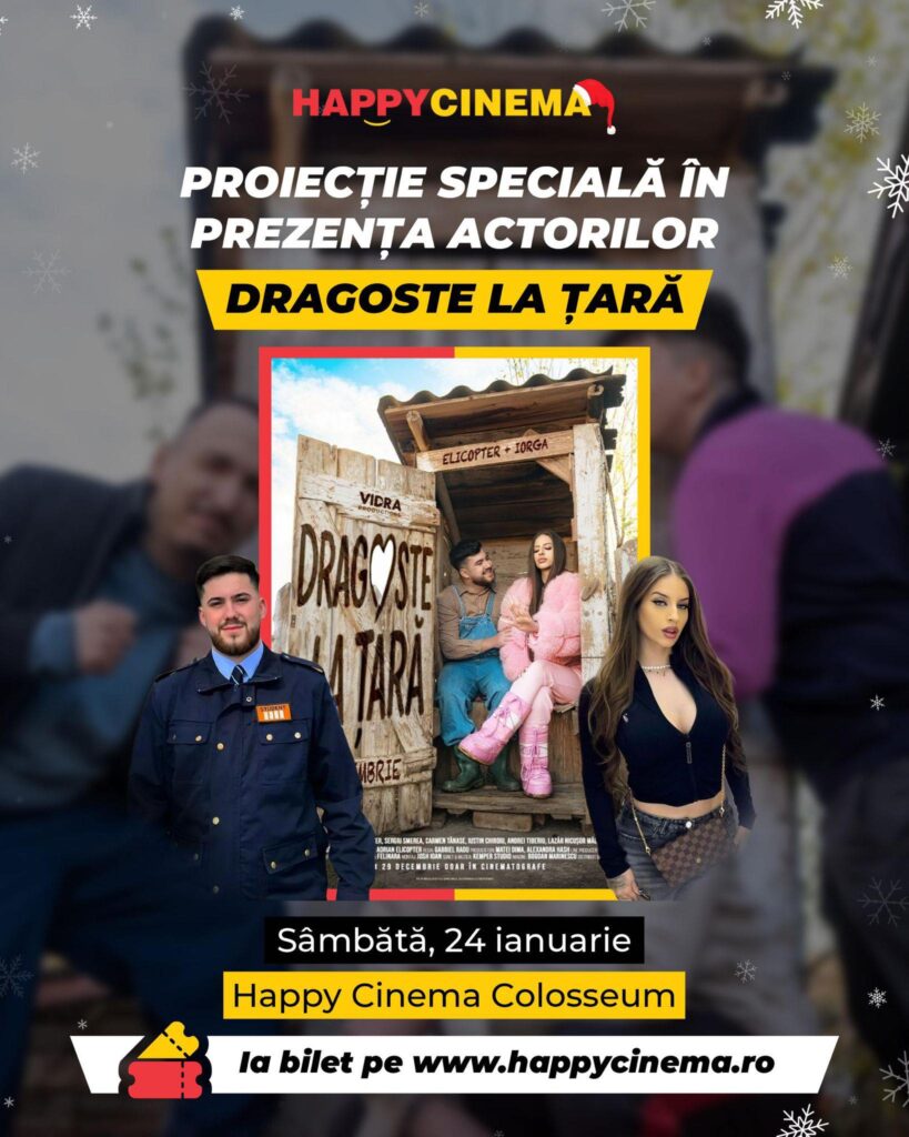 Proiecție specială la Happy Cinema a filmului „Dragoste la țară” în prezența cuplului Ana Iorga și Adrian Elicopter