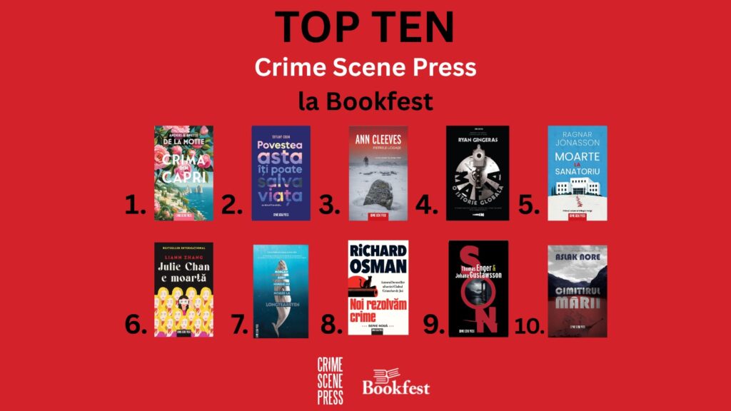 Crime Scene Press anunță topul celor mai vândute cărți de la Bookfest 2026. Thrillerul internațional și noile voci ale genului domină preferințele cititorilor